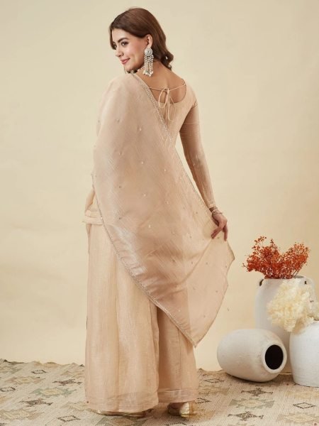 Dapper Cream Gota Patti Sharara Set with Heavy Embroidery Dupatta at Wholesale Rate Ready To Wear Collection