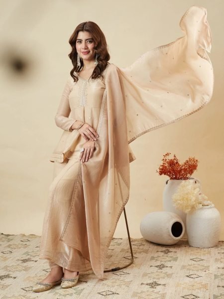 Dapper Cream Gota Patti Sharara Set with Heavy Embroidery Dupatta at Wholesale Rate Ready To Wear Collection