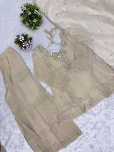 Dapper Cream Gota Patti Sharara Set with Heavy Embroidery Dupatta at Wholesale Rate Ready To Wear Collection