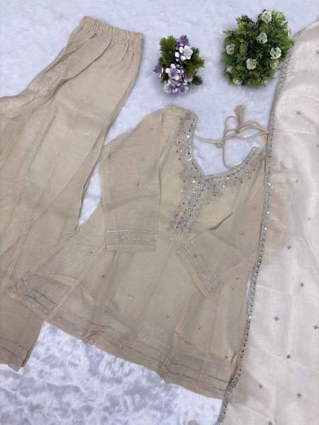 Dapper Cream Gota Patti Sharara Set with Heavy Embroidery Dupatta at Wholesale Rate Ready To Wear Collection