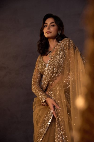 Dapper Golden Butterfly Net Saree with 5mm Sequins and Multi Embroidery Work Bollywood Fancy Sarees Wholesale