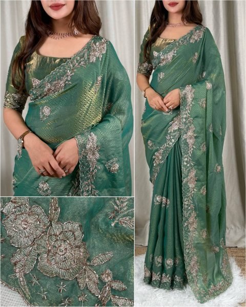 Dapper Green Heavy Sequence Saree With Matching Blouse At Wholesale Rate Designer Wedding Sarees Wholesale