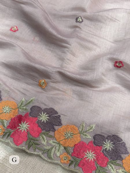 Dapper Grey Coral Chiffon Embroidered Saree with Matching Blouse at Wholesale Rate Pure Chiffon Sarees Wholesale