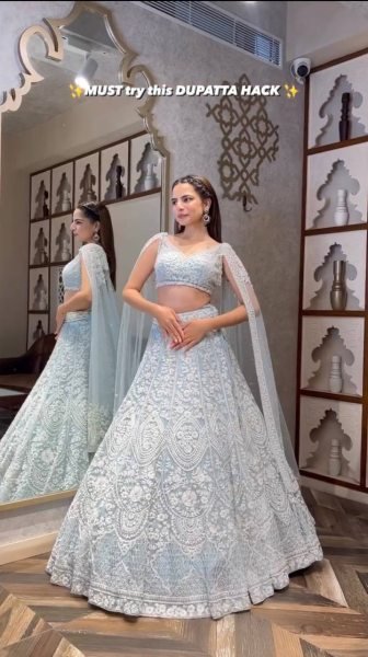 Dapper Grey Net Lehenga Choli with Embroidered Blouse and Matching Dupatta Designer Lehenga Choli