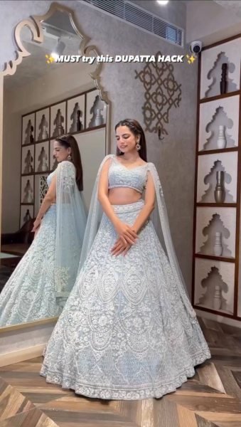Dapper Grey Net Lehenga Choli with Embroidered Blouse and Matching Dupatta Designer Lehenga Choli
