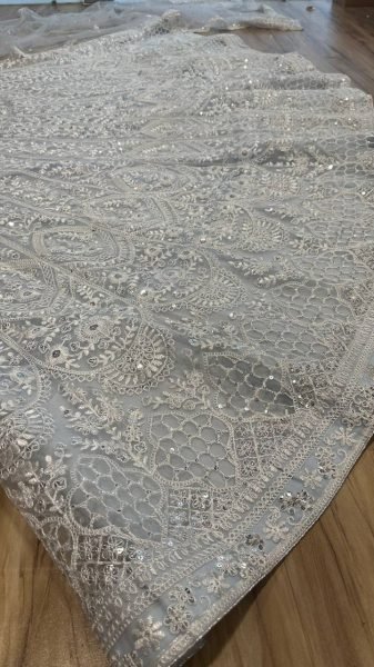 Dapper Grey Net Lehenga Choli with Embroidered Blouse and Matching Dupatta Designer Lehenga Choli