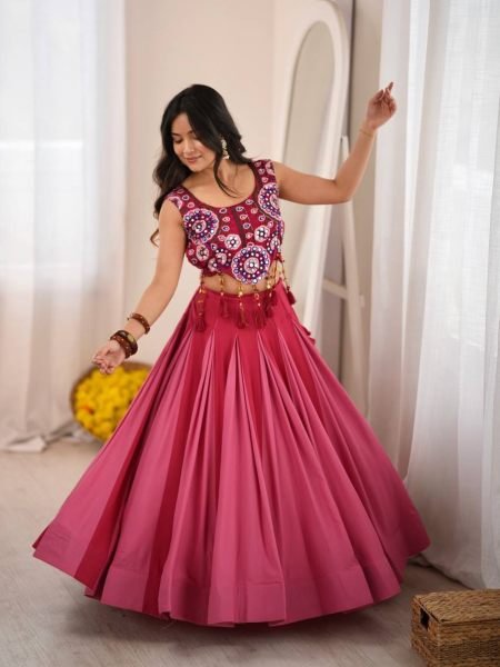 Dapper Hot Pink Heavy Rayon Lehenga Choli with Real Mirror and Thread Work at Wholesale Rate  Lehenga