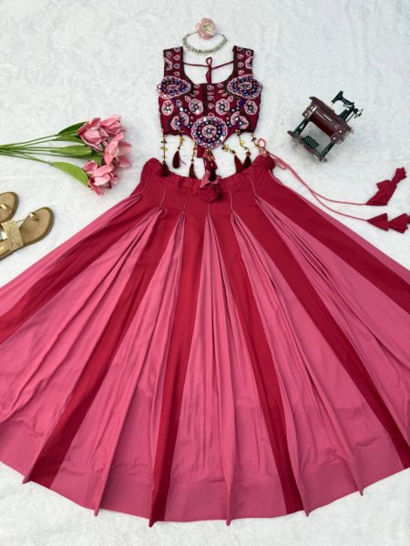 Dapper Hot Pink Heavy Rayon Lehenga Choli with Real Mirror and Thread Work at Wholesale Rate Navratri Lehnega Choli
