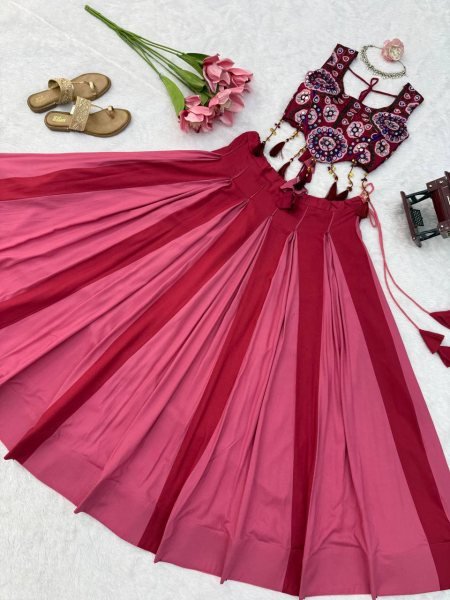 Dapper Hot Pink Heavy Rayon Lehenga Choli with Real Mirror and Thread Work at Wholesale Rate Navratri Lehnega Choli