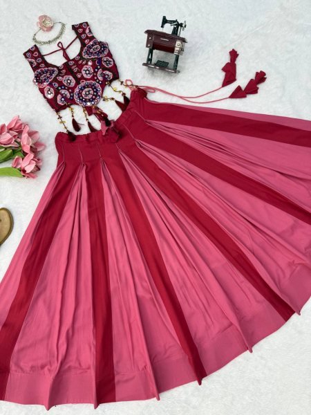 Dapper Hot Pink Heavy Rayon Lehenga Choli with Real Mirror and Thread Work at Wholesale Rate Navratri Lehnega Choli