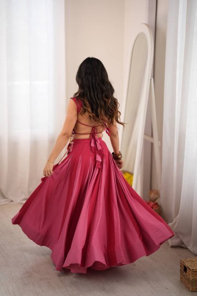 Dapper Hot Pink Heavy Rayon Lehenga Choli with Real Mirror and Thread Work at Wholesale Rate Navratri Lehnega Choli