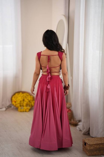 Dapper Hot Pink Heavy Rayon Lehenga Choli with Real Mirror and Thread Work at Wholesale Rate Navratri Lehnega Choli