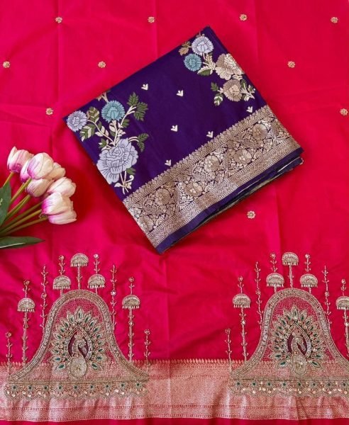 Dapper Hot Pink Women s Soft Silk Jacquard Weaving Saree with Floral Design Silk Sarees Wholesale