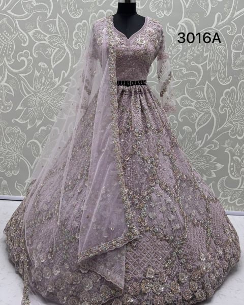 Dapper Lavender Heavily Embroidered Soft Net Lehenga Choli with Glitter Dori Work Bridal Lehenga Choli