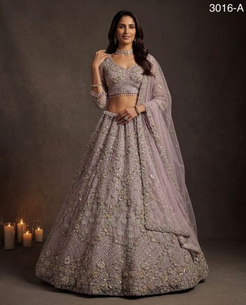 Dapper Lavender Heavily Embroidered Soft Net Lehenga Choli with Glitter Dori Work Bridal Lehenga Choli