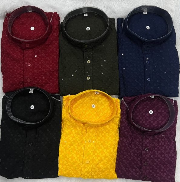 Dapper Mahendi Green Designer Short Rayon Kurta with Chikan Work Kurta Pajama Wholesale