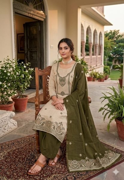 Dapper Mahendi Green Premium Ethnic Wear Suit for Festive and Casual Wear Color Set Matching Dress Material Wholesale