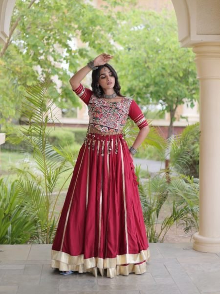 Dapper Maroon Designer Navratri Lehenga Choli with Gamthi Embroidery at Wholesale Rate  Lehenga