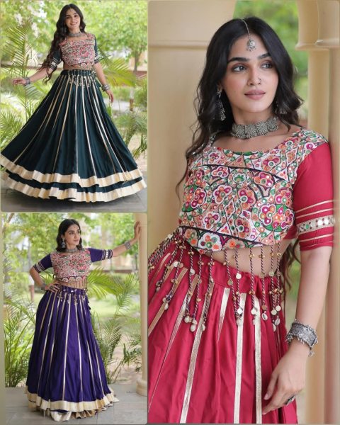 Dapper Maroon Designer Navratri Lehenga Choli with Gamthi Embroidery at Wholesale Rate Navratri Lehnega Choli