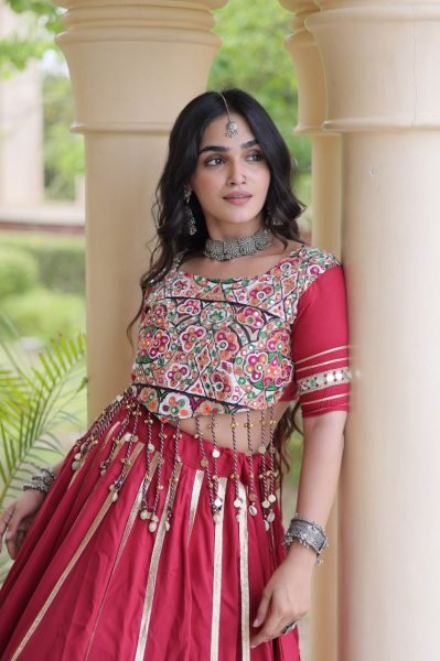 Dapper Maroon Designer Navratri Lehenga Choli with Gamthi Embroidery at Wholesale Rate Navratri Lehnega Choli