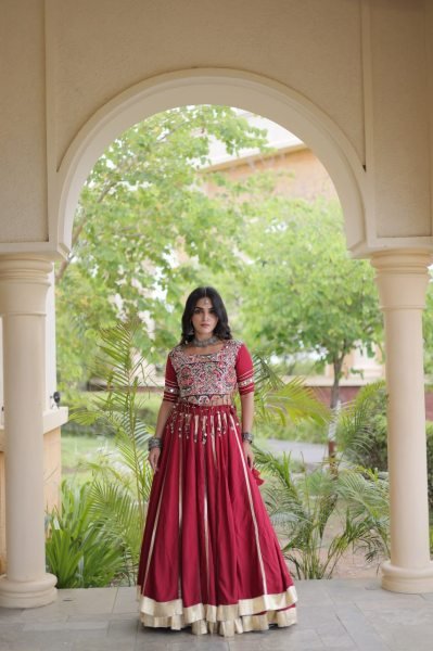 Dapper Maroon Designer Navratri Lehenga Choli with Gamthi Embroidery at Wholesale Rate Navratri Lehnega Choli
