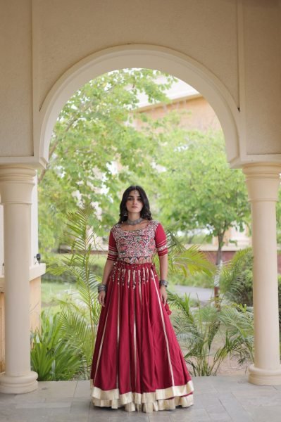 Dapper Maroon Designer Navratri Lehenga Choli with Gamthi Embroidery at Wholesale Rate Navratri Lehnega Choli