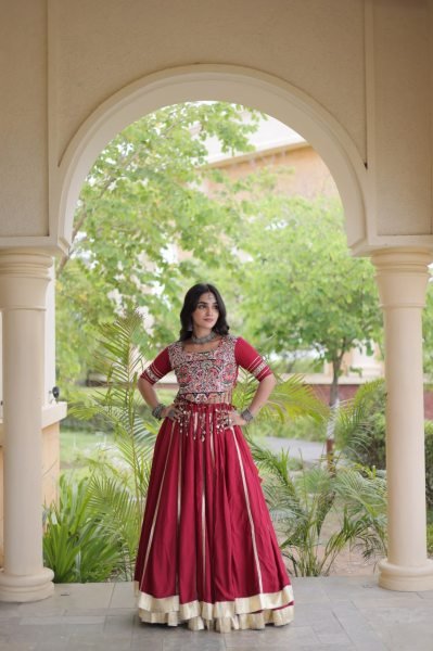 Dapper Maroon Designer Navratri Lehenga Choli with Gamthi Embroidery at Wholesale Rate Navratri Lehnega Choli