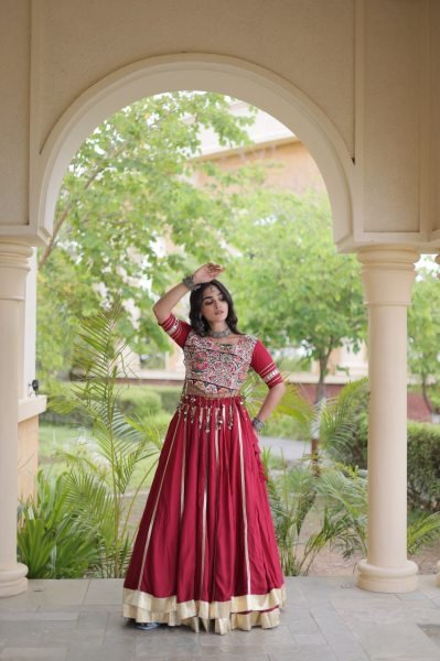 Dapper Maroon Designer Navratri Lehenga Choli with Gamthi Embroidery at Wholesale Rate Navratri Lehnega Choli