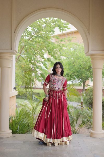 Dapper Maroon Designer Navratri Lehenga Choli with Gamthi Embroidery at Wholesale Rate Navratri Lehnega Choli