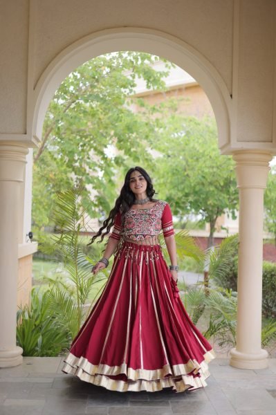 Dapper Maroon Designer Navratri Lehenga Choli with Gamthi Embroidery at Wholesale Rate Navratri Lehnega Choli
