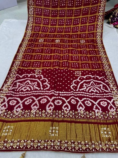 Dapper Maroon Pure Gajji Silk Gharchola Saree with Original Lagdi Patta Pallu 