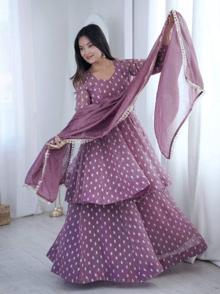 Dapper Muave Designer Heavy Crunchy Silk Jacquard Butti 3 Piece Suit Set for Women Ready To Wear Suit