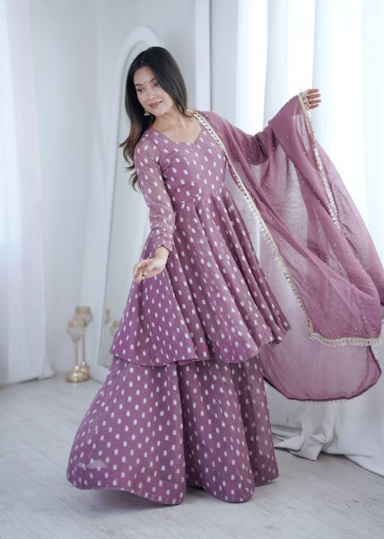 Dapper Muave Designer Heavy Crunchy Silk Jacquard Butti 3 Piece Suit Set for Women Ready To Wear Collection