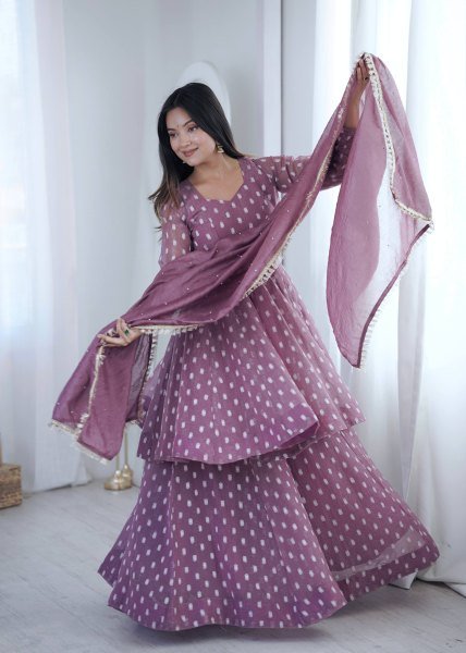 Dapper Muave Designer Heavy Crunchy Silk Jacquard Butti 3 Piece Suit Set for Women Ready To Wear Collection