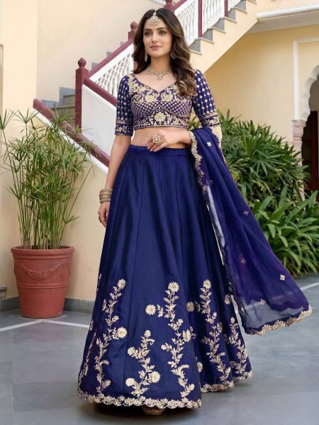 Dapper Navy Blue Rangoli Silk Lehenga Choli with Zari Dori Sequins Embroidery Work Designer Lehenga Choli