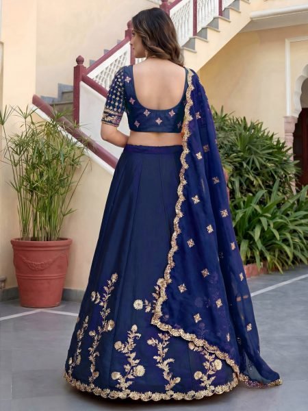Dapper Navy Blue Rangoli Silk Lehenga Choli with Zari Dori Sequins Embroidery Work Designer Lehenga Choli