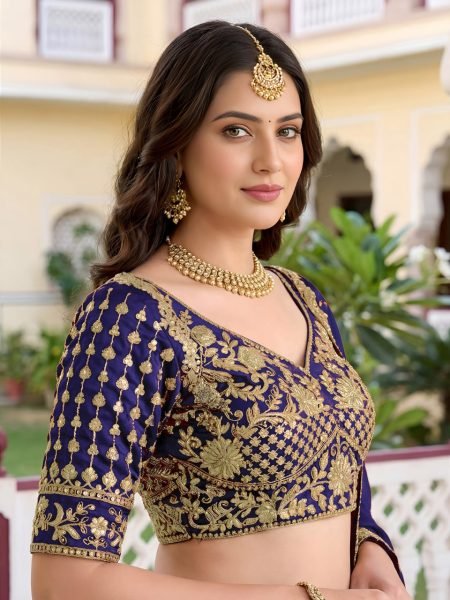 Dapper Navy Blue Rangoli Silk Lehenga Choli with Zari Dori Sequins Embroidery Work Designer Lehenga Choli