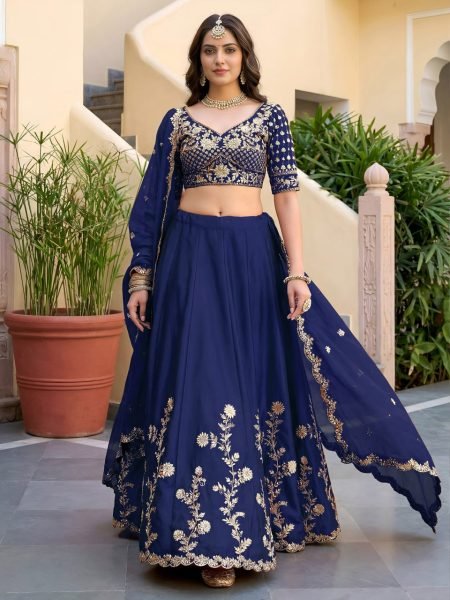 Dapper Navy Blue Rangoli Silk Lehenga Choli with Zari Dori Sequins Embroidery Work Designer Lehenga Choli