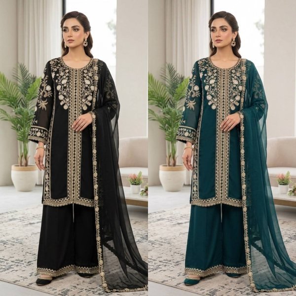 Dapper Navy Blue Roman Top Plazzo Set With Embroidery Work For Online Buyer  Ready To Wear Collection