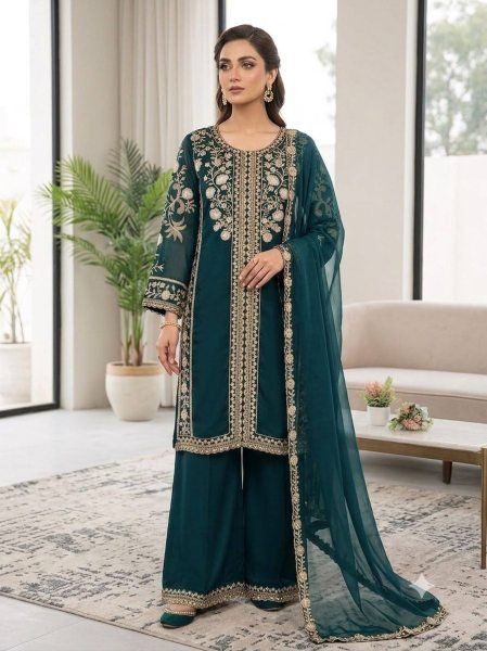 Dapper Navy Blue Roman Top Plazzo Set With Embroidery Work For Online Buyer  Ready To Wear Collection
