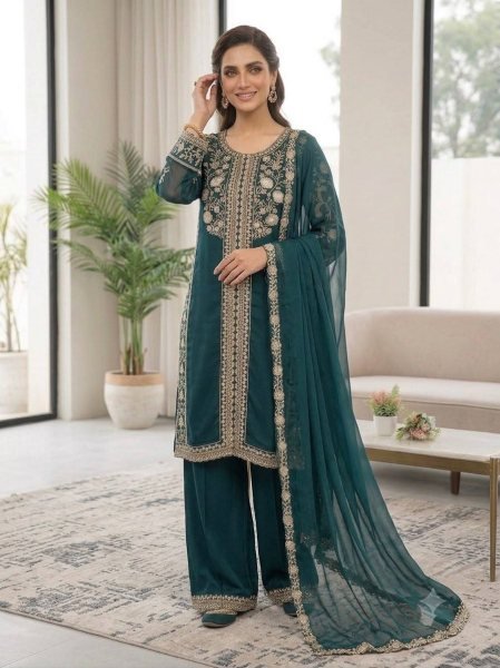 Dapper Navy Blue Roman Top Plazzo Set With Embroidery Work For Online Buyer  Ready To Wear Collection