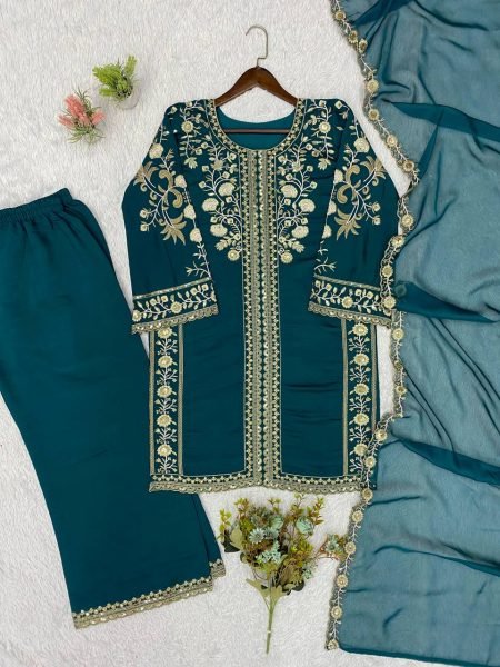 Dapper Navy Blue Roman Top Plazzo Set With Embroidery Work For Online Buyer  Ready To Wear Collection