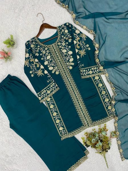 Dapper Navy Blue Roman Top Plazzo Set With Embroidery Work For Online Buyer  Ready To Wear Collection
