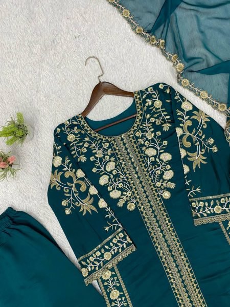 Dapper Navy Blue Roman Top Plazzo Set With Embroidery Work For Online Buyer  Ready To Wear Collection