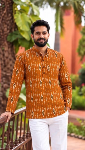 Dapper Orange Men’s Casual Wear Cotton Printed Short Kurta at Manufacturer  Mens Short Kurta