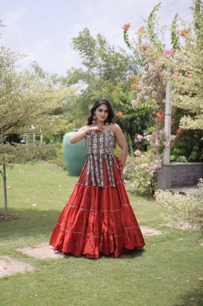 Dapper Orange Navratri Special Kora Cotton Lehenga Choli With Patchwork  Navratri Lehnega Choli