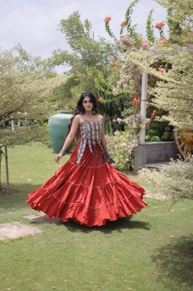 Dapper Orange Navratri Special Kora Cotton Lehenga Choli With Patchwork  Navratri Lehnega Choli