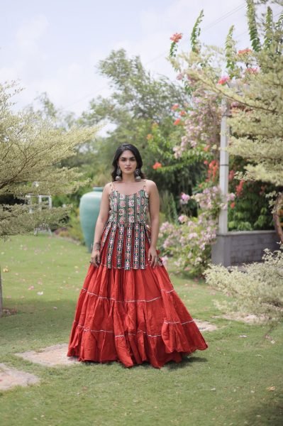Dapper Orange Navratri Special Kora Cotton Lehenga Choli With Patchwork  Navratri Lehnega Choli