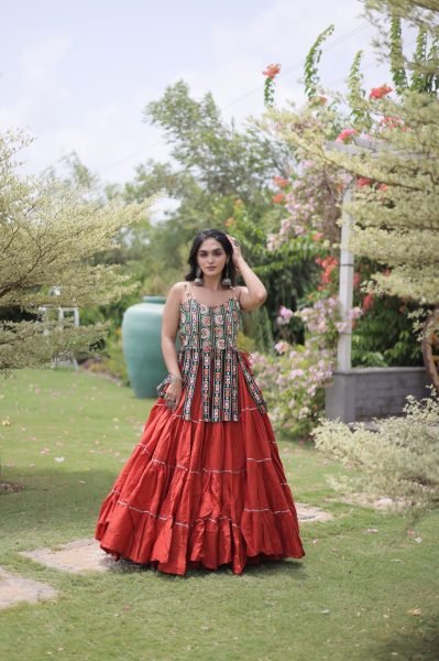 Dapper Orange Navratri Special Kora Cotton Lehenga Choli With Patchwork  Navratri Lehnega Choli