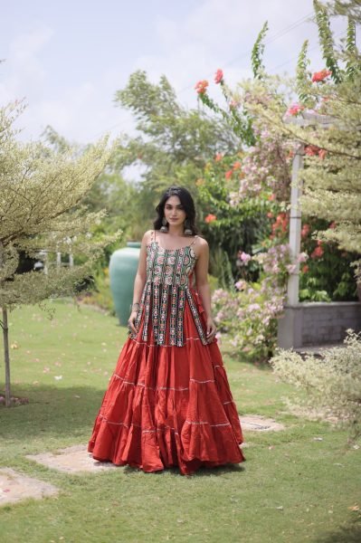 Dapper Orange Navratri Special Kora Cotton Lehenga Choli With Patchwork  Navratri Lehnega Choli